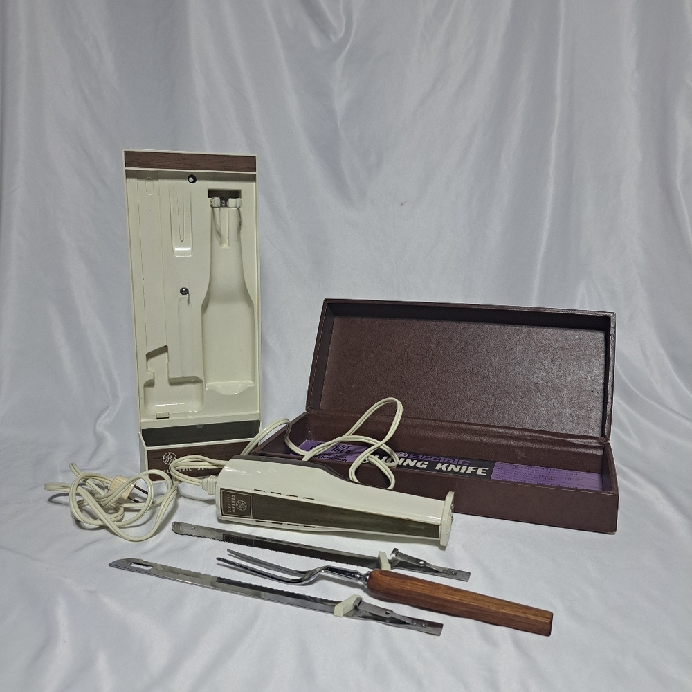 Vintage‎ GE General Electric Slicing Knife w/Case Wall Mount Tested WORKS